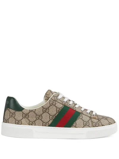 Gucci Ace Web Detail Trainers In Beige