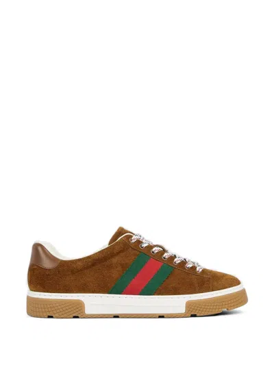 Gucci Ace Suede Sneakers Nastro Web Detail In Multi