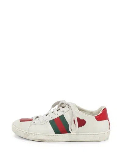 Pre-owned Gucci Ace Web Heart Low-top Sneakers In White