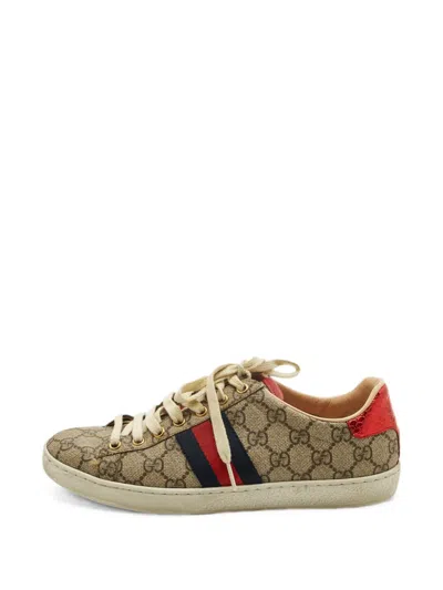 Pre-owned Gucci Ace Web Lace-up Sneakers In Neutral