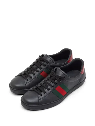 Pre-owned Gucci Ace Web Low-top Sneakers In Black