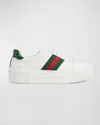Gucci Ace Web Mixed Leather Sneakers In White