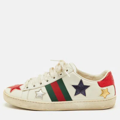 Pre-owned Gucci Ace Web Size 35 White Leather Star Low Top Sneakers