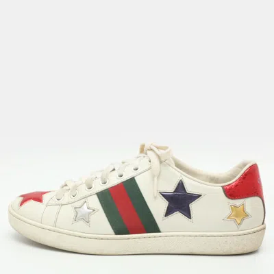 Pre-owned Gucci Ace Web Size 36.5 White Leather Star Low Top Sneakers