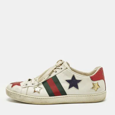 Pre-owned Gucci Ace Web Size 37 White Leather Star Low Top Sneakers
