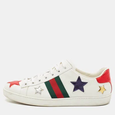 Pre-owned Gucci Ace Web Size 40 White Leather Low Top Sneakers