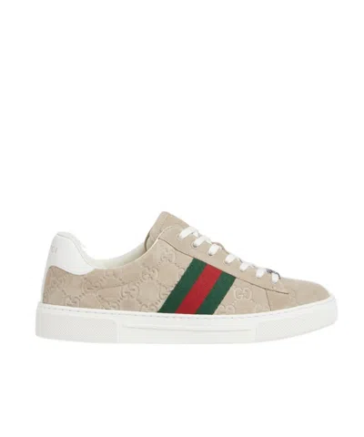 Gucci Ace Web Sneaker In Nude