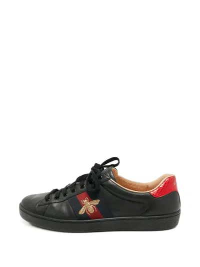 Pre-owned Gucci Ace Web Sneakers In Black