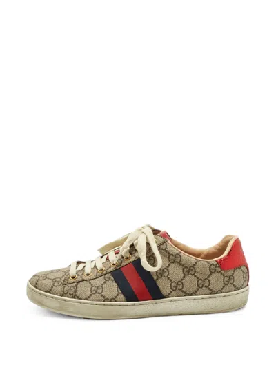 Pre-owned Gucci Ace Web Sneakers In Neutral