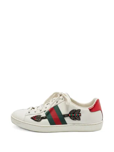 Pre-owned Gucci Ace Web Sneakers In White