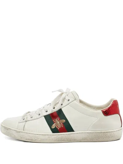 Pre-owned Gucci Ace Web-stripe Leather Sneakers