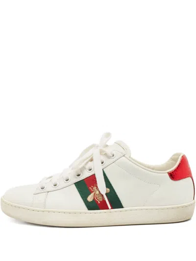 Pre-owned Gucci Ace Web-stripe Leather Sneakers
