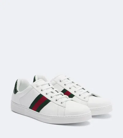 Gucci Ace Web Stripe Leather Sneakers In Multi