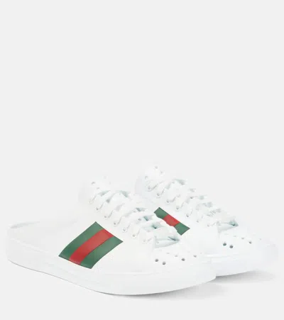 Gucci Ace Web Stripe Mules In White,multi