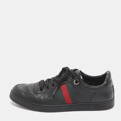 Pre-owned Gucci Ace Web Stripe Size 41.5 Black Leather Low Top Sneakers