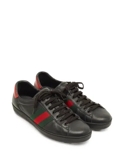 Pre-owned Gucci Ace Web Stripe Sneakers In Black
