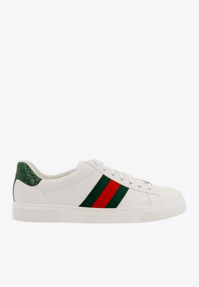 GUCCI ACE WEB-TRIM LEATHER SNEAKERS