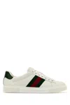 Gucci Ace Leather Sneakers With Lateral Web Band In White