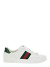 Gucci Leather Sneakers With Lateral Web Band In Multicolor