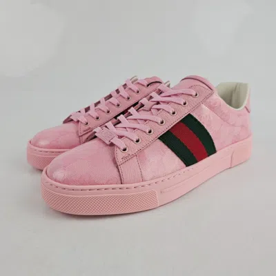 Pre-owned Gucci Ace Women's Pink Leather Low Top Sneakers