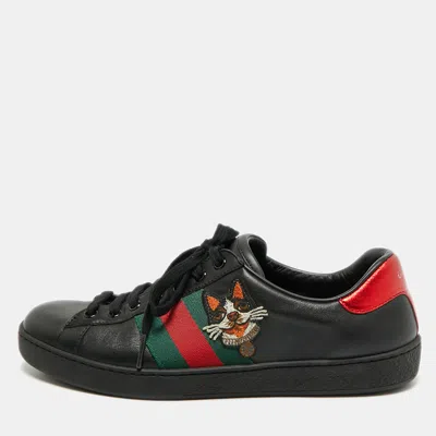 Pre-owned Gucci Ace Year Of The Dog Size 41.5 Black Leather Low Top Sneakers