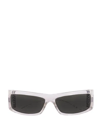 Gucci Rectangular Clear Frame Sunglasses In Metallic