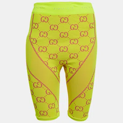 Pre-owned Gucci Acid Green Gg Jacquard Jersey Biker Shorts M