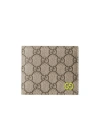 Gucci Men Beige Bi-fold Wallet With Double G Logo Plaque On The Front In Gg Canvas Man