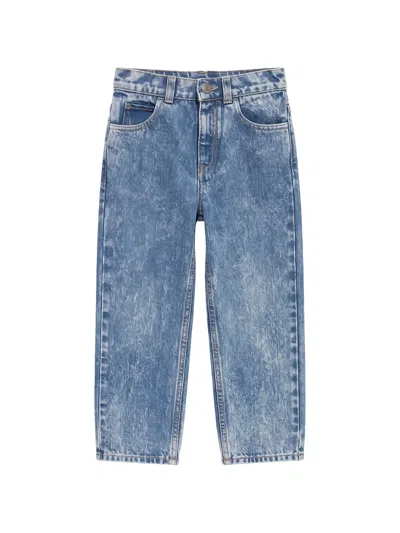 Gucci Kids' Acid-wash Logo-patch Jeans In Blue