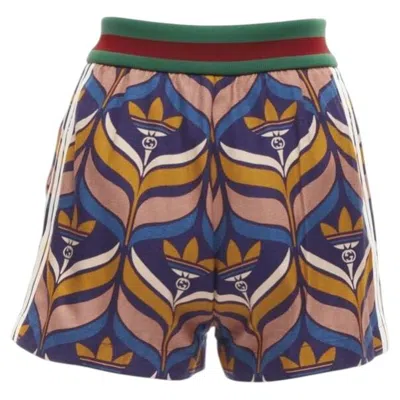 Pre-owned Gucci Adidas 2022 Trefoil Logo Print Web Waist 3-striped Shorts It38 Xs In Black