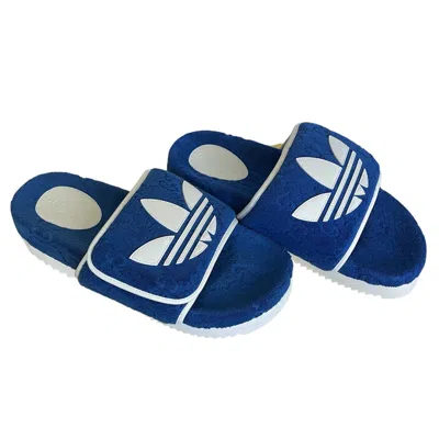 Pre-owned Gucci Adidas X  702412 Mens Slides Sandals Shoe, Blue/white,  Sz 9 (us 9.5)