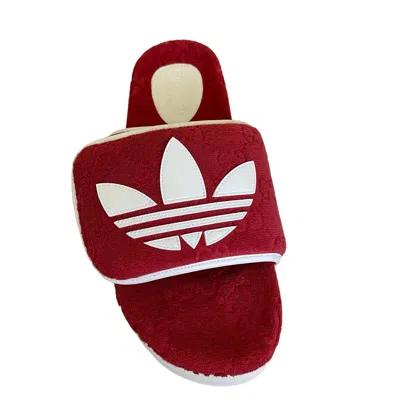Pre-owned Gucci Adidas X  702412 Mens Slides Sandals Shoe, Red,  Sz 9 (us 9.5)