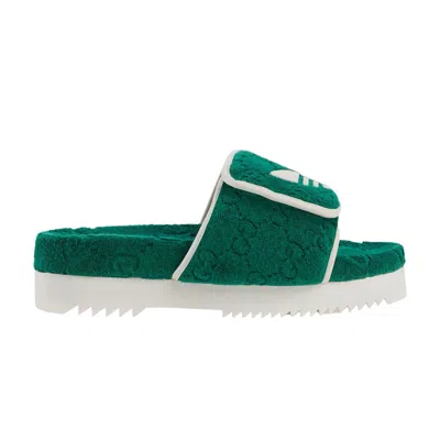 Pre-owned Gucci Adidas X  Gg Platform Sandal 'green Cotton Sponge'