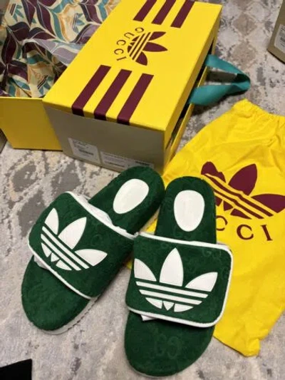 Pre-owned Gucci Adidas X  Men Slides Sandals Size Uk 8 Or Uk 10 In Green