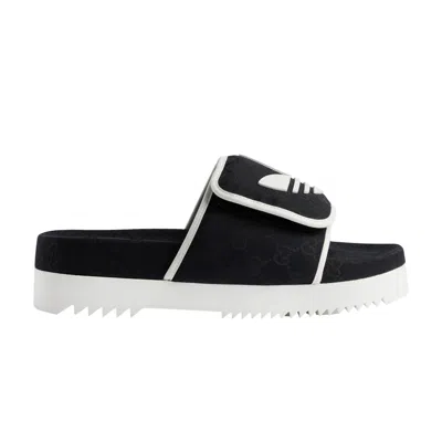 Pre-owned Gucci Adidas X  Slide Sandal 'black Gg Monogram' | Men's Size 8