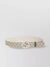 Gucci Adjustable Monogram Canvas Belt With Leather Trim In Neutral