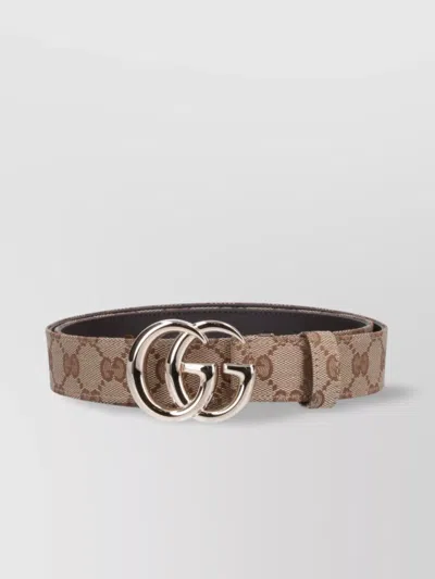 Gucci Adjustable Monogram Pattern Metal Hardware Belts In Brown