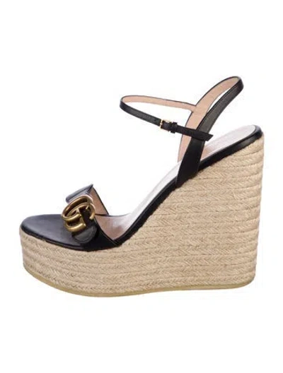 Pre-owned Gucci Aitana Double G Logo Espadrilles In Black