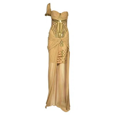 Pre-owned Gucci Alessandra Facchinetti Spring 2005 Look 39 Maxi Ochre Silk Chiffon Dress In Brown