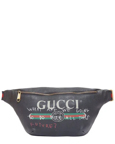 Gucci Alessandro Michele 2017 Coco Capitan Graffiti Print Crossbody Belt Bag  (authentic Pre-loved) In Black