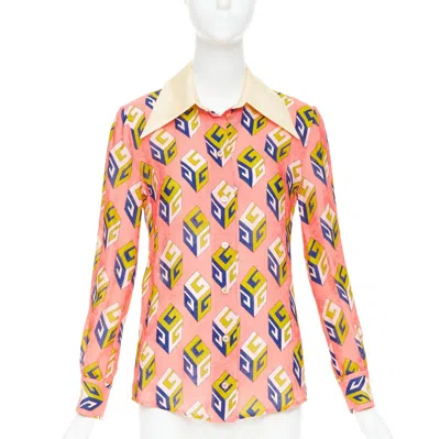 Pre-owned Gucci Alessandro Michele 2017 Pink Geometric Vintage G Print Blouse It38 Xs