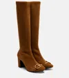 Gucci Alfa Horsebit 75 Suede Knee-high Boots In Brown