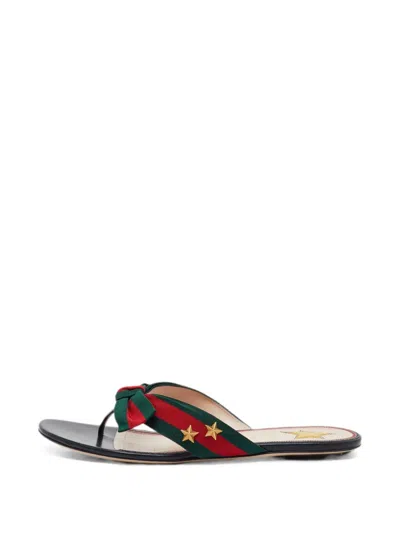 Pre-owned Gucci Aline Web-bow Thong Sandals In Green