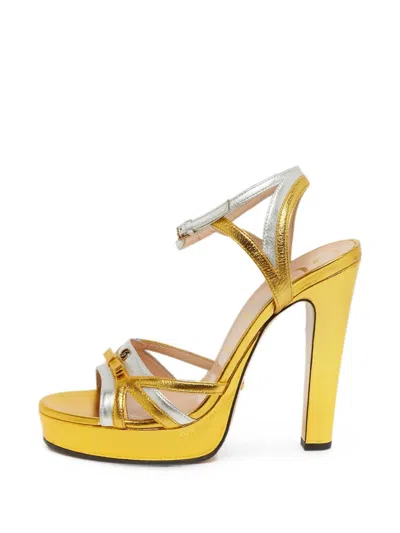 Pre-owned Gucci Alison Platform Sandals In Gold
