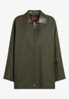 Gucci Gg Monogram Leather-trimmed Oversized Jacket In Green