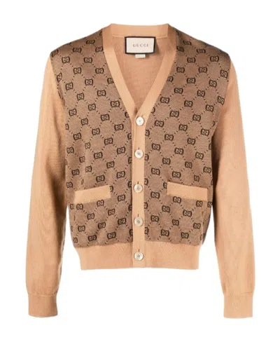 Gucci All-over Gg-print Cardigan In Nude