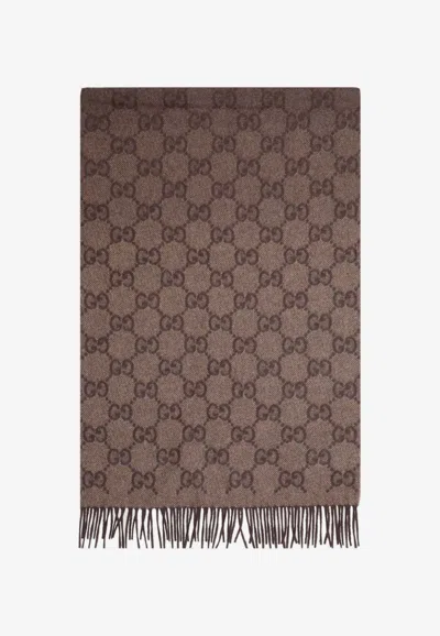 Gucci All-over Logo Cashmere Scarf In Brown