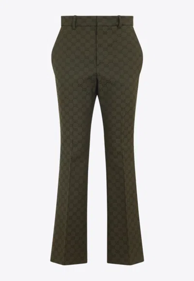 Gucci All-over Logo Tailored Pants In Green
