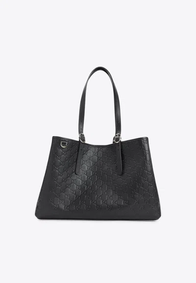 Gucci All-over Logo Tote Bag In Black