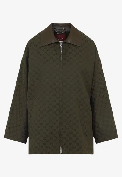 Gucci All-over Logo Zip-up Jacket In Green